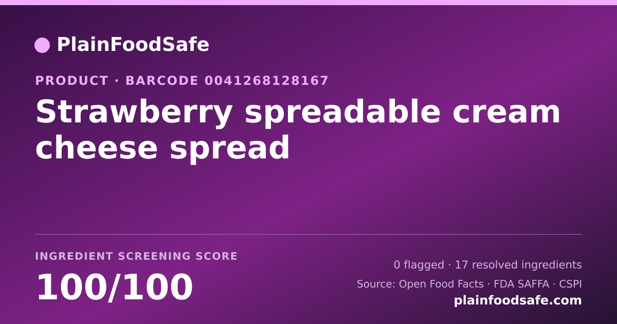 Share card for Strawberry spreadable cream cheese spread Food Ingredient Profile