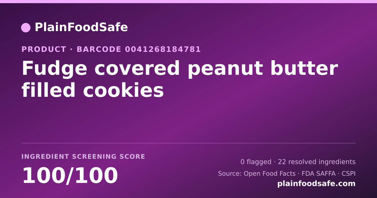 Share card for Fudge covered peanut butter filled cookies Food Ingredient Profile