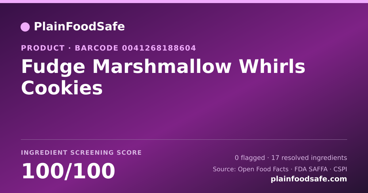 Share card for Fudge Marshmallow Whirls Cookies Food Ingredient Profile