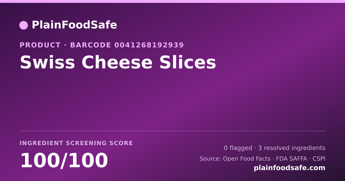 Share card for Swiss Cheese Slices Food Ingredient Profile