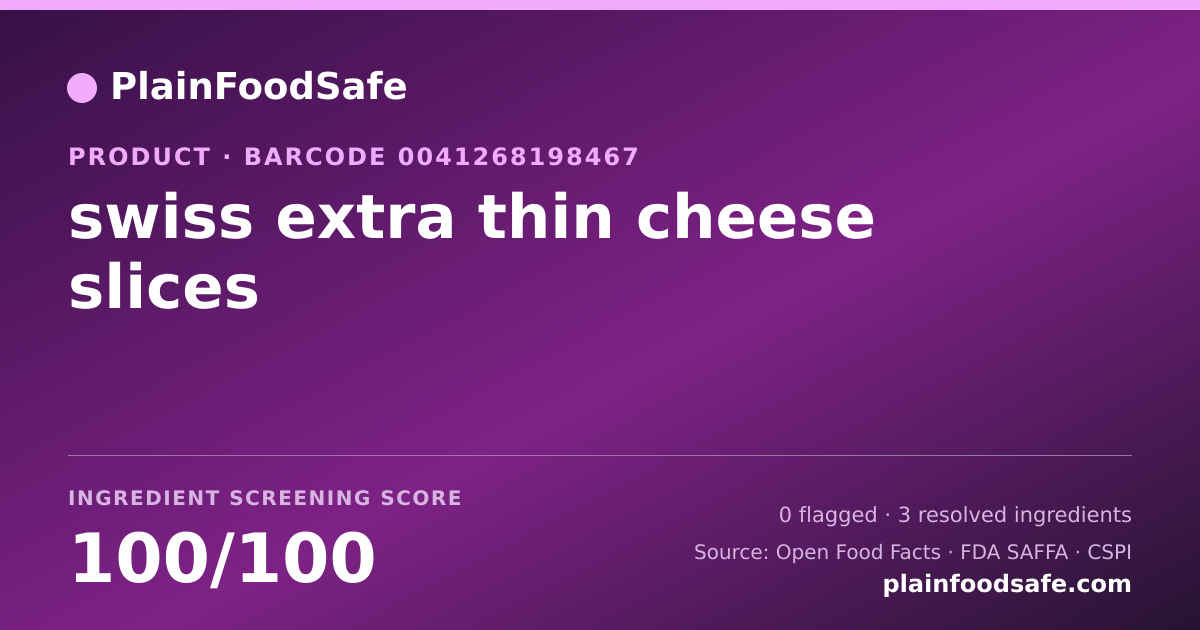 Share card for swiss extra thin cheese slices Food Ingredient Profile