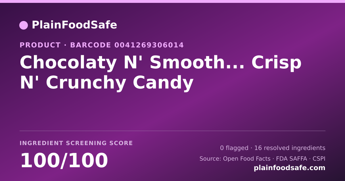 Share card for Chocolaty N' Smooth... Crisp N' Crunchy Candy Food Ingredient Profile