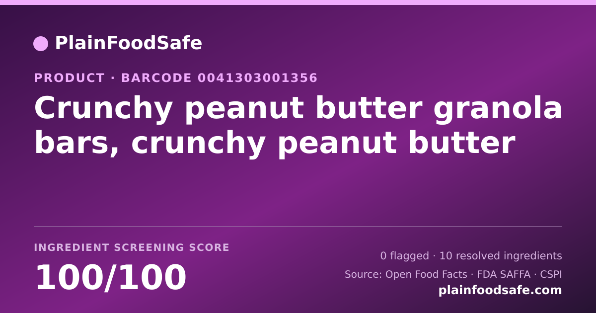 Share card for Crunchy peanut butter granola bars, crunchy peanut butter Food Ingredient Profile