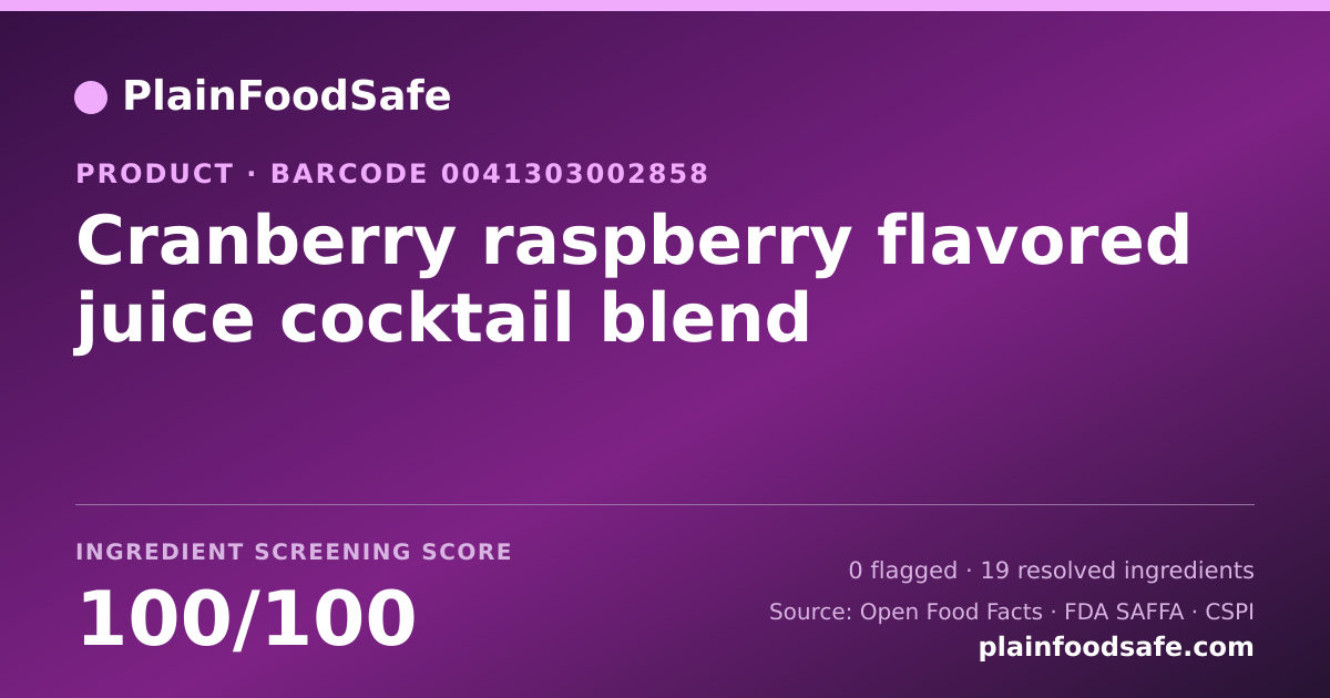 Share card for Cranberry raspberry flavored juice cocktail blend Food Ingredient Profile