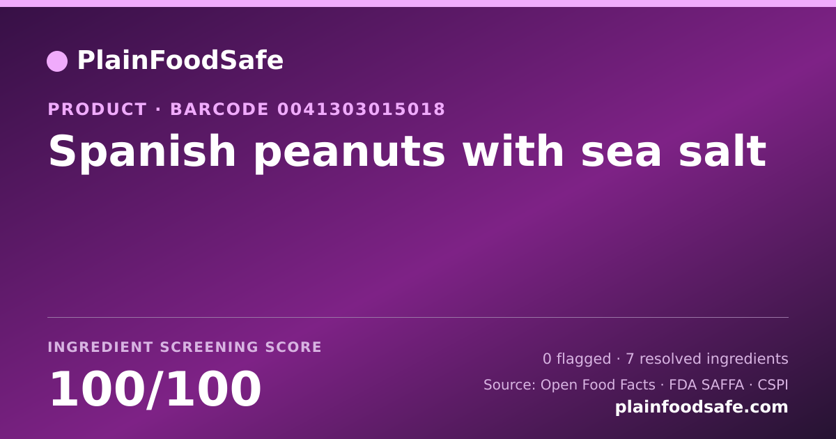 Share card for Spanish peanuts with sea salt Food Ingredient Profile
