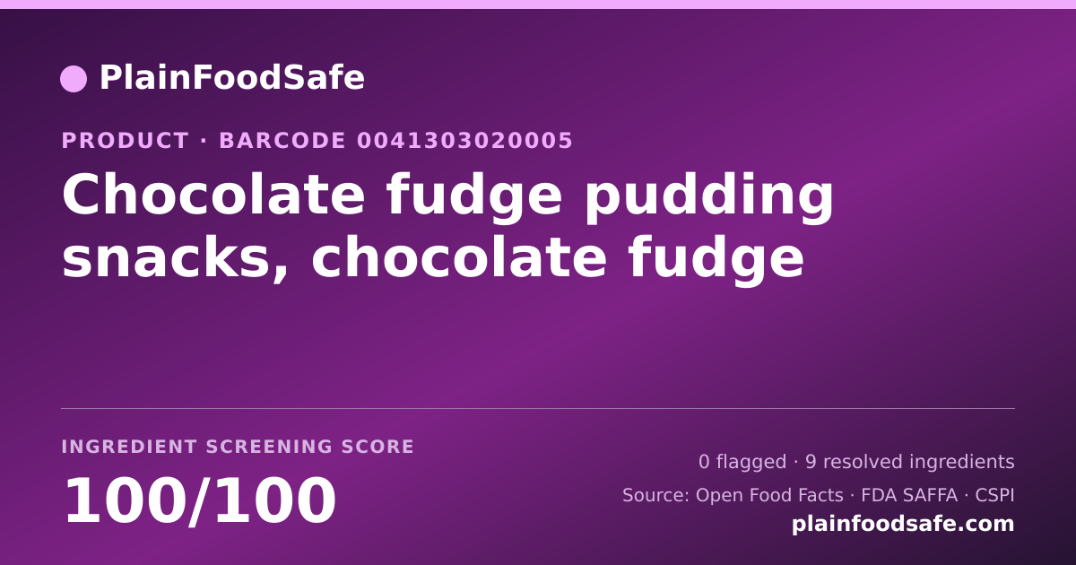 Share card for Chocolate fudge pudding snacks, chocolate fudge Food Ingredient Profile