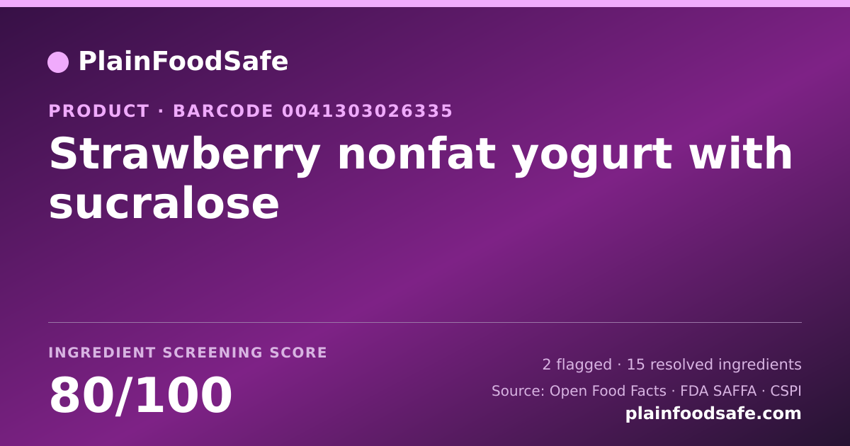 Share card for Strawberry nonfat yogurt with sucralose Food Ingredient Profile