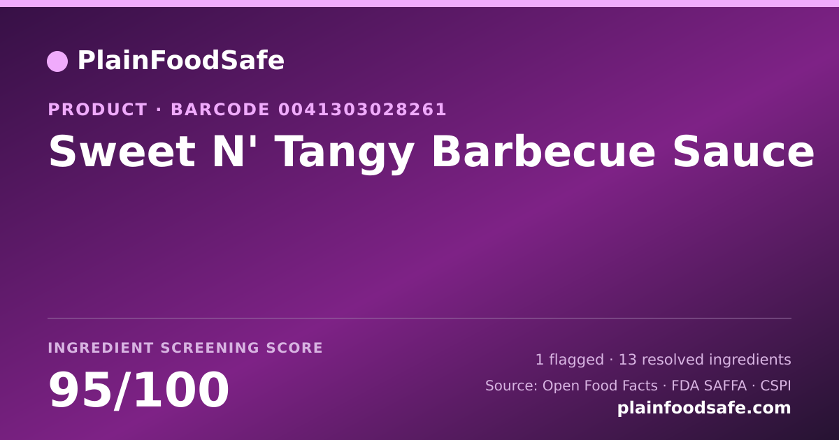 Share card for Sweet N' Tangy Barbecue Sauce Food Ingredient Profile