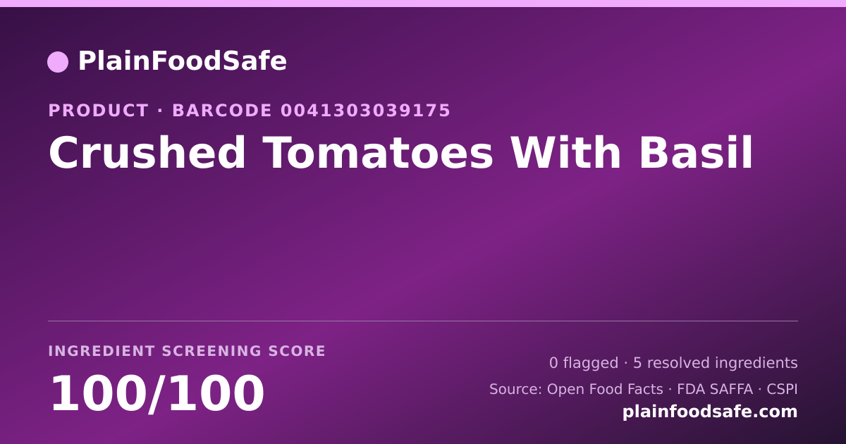 Share card for Crushed Tomatoes With Basil Food Ingredient Profile