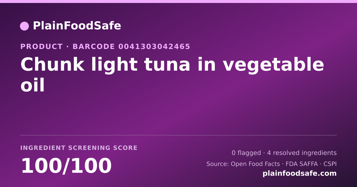 Share card for Chunk light tuna in vegetable oil Food Ingredient Profile