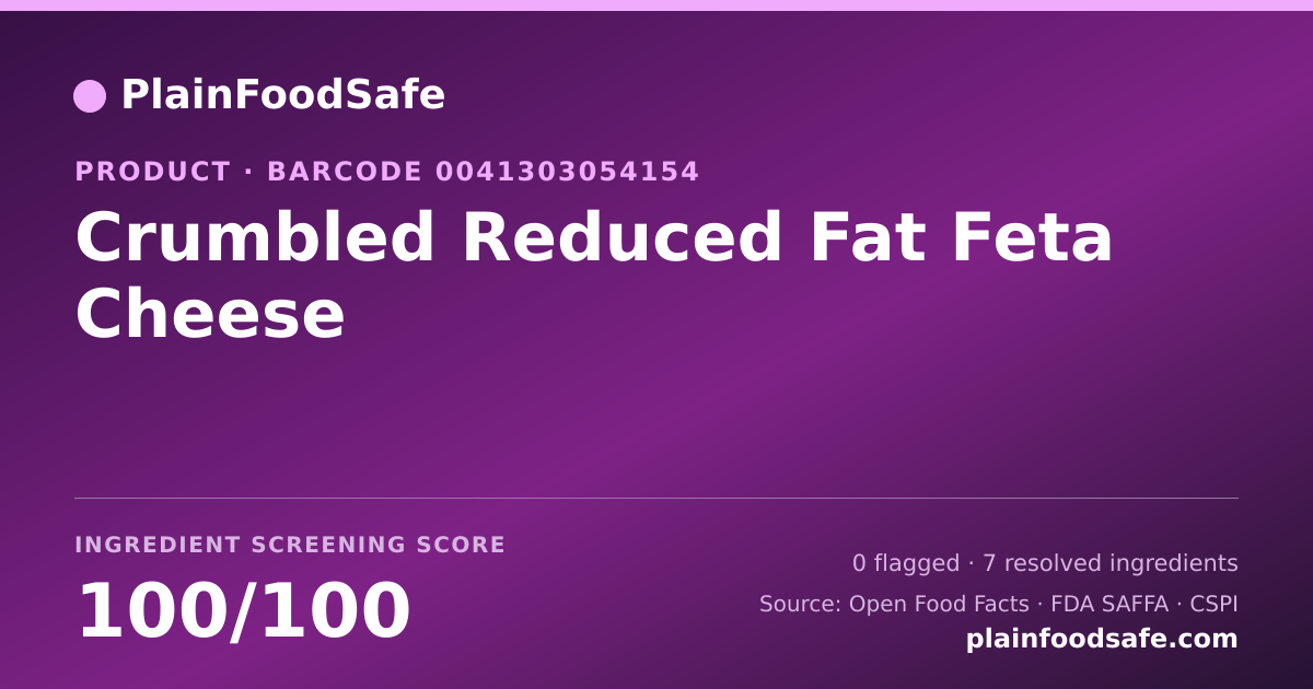 Share card for Crumbled Reduced Fat Feta Cheese Food Ingredient Profile