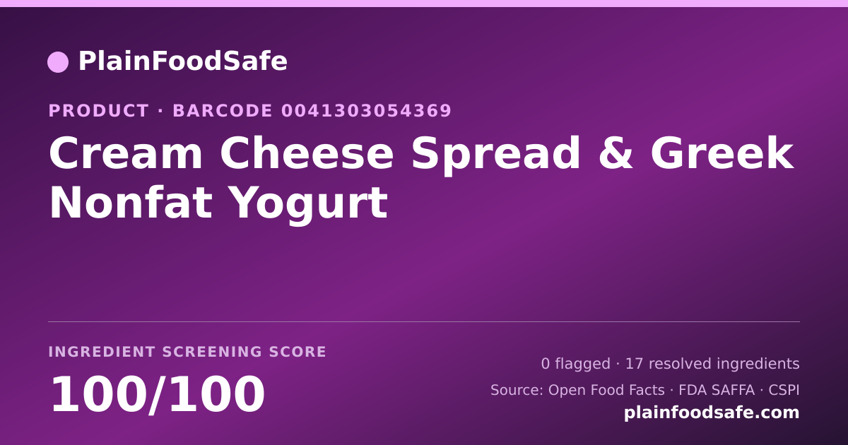 Share card for Cream Cheese Spread & Greek Nonfat Yogurt Food Ingredient Profile