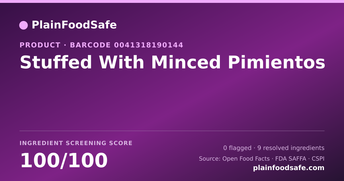 Share card for Stuffed With Minced Pimientos Food Ingredient Profile