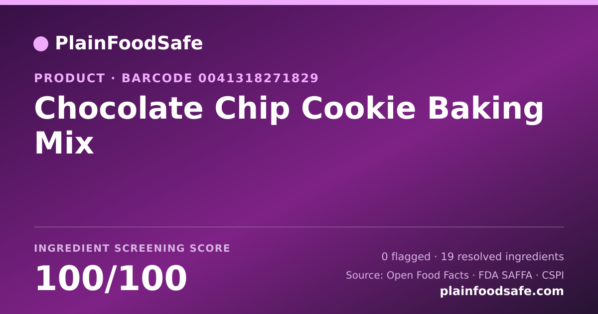 Share card for Chocolate Chip Cookie Baking Mix Food Ingredient Profile
