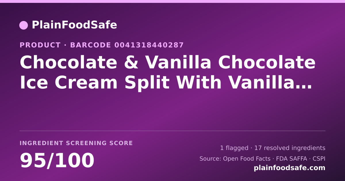 Share card for Chocolate & Vanilla Chocolate Ice Cream Split With Vanilla Ice Cream, Chocolate & Vanilla Food Ingredient Profile