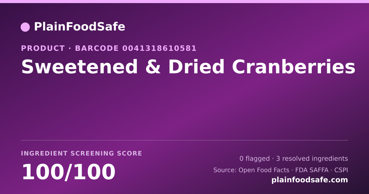 Share card for Sweetened & Dried Cranberries Food Ingredient Profile