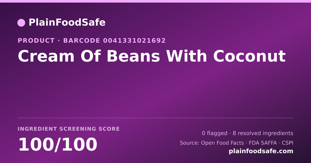 Share card for Cream Of Beans With Coconut Food Ingredient Profile