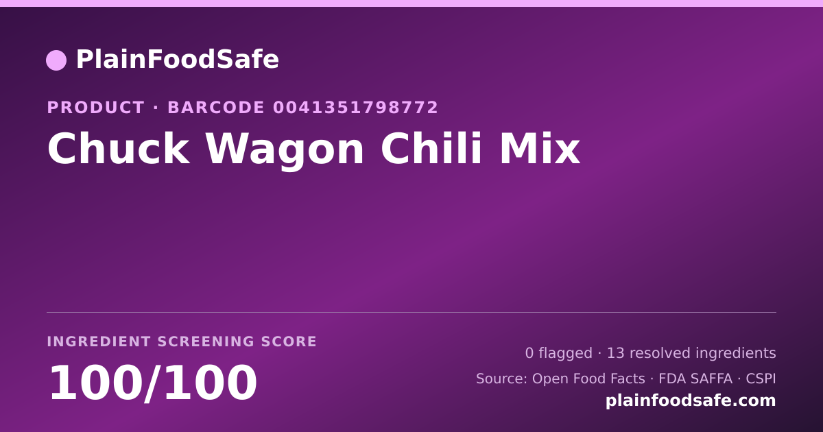 Share card for Chuck Wagon Chili Mix Food Ingredient Profile