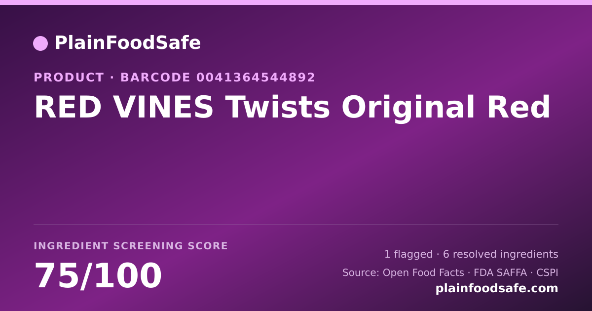 Share card for RED VINES Twists Original Red Food Ingredient Profile