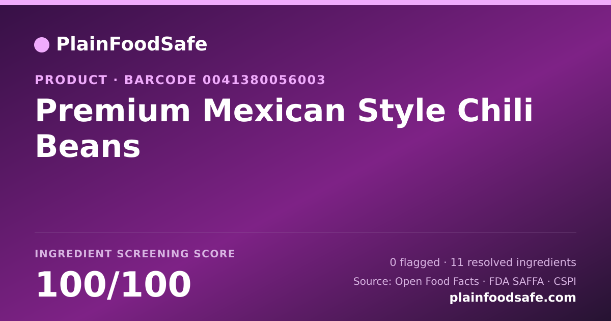 Share card for Premium Mexican Style Chili Beans Food Ingredient Profile