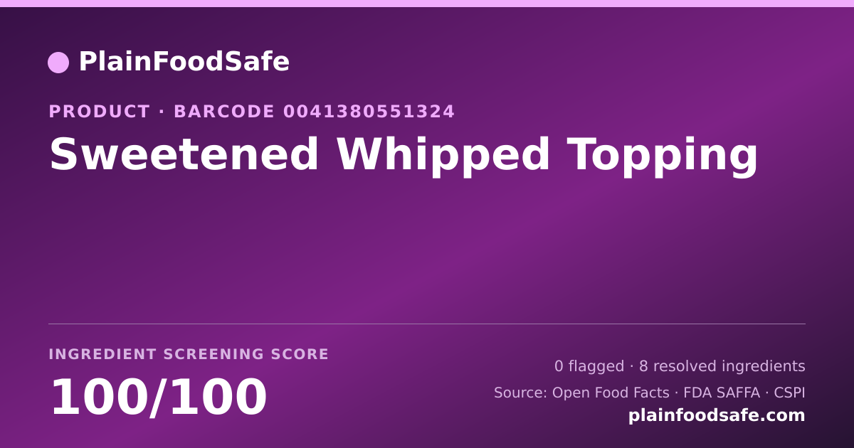 Share card for Sweetened Whipped Topping Food Ingredient Profile