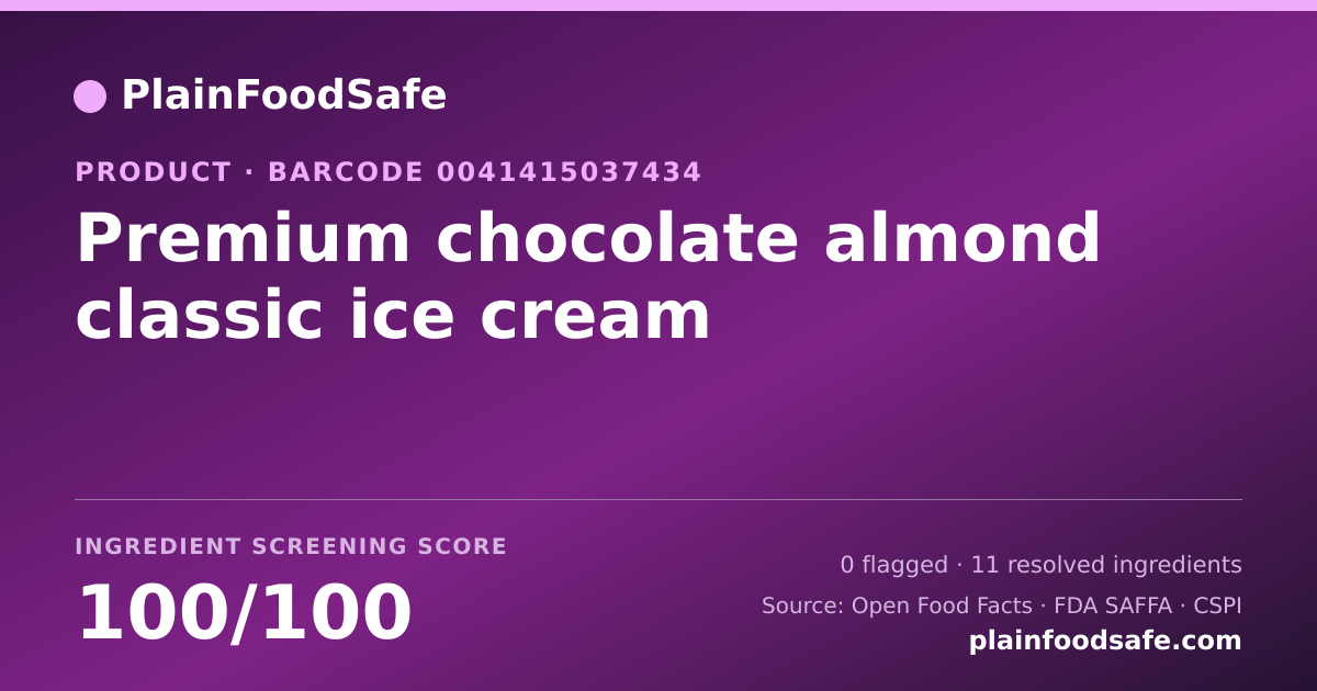 Share card for Premium chocolate almond classic ice cream Food Ingredient Profile
