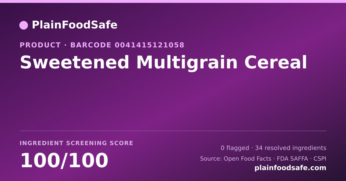 Share card for Sweetened Multigrain Cereal Food Ingredient Profile