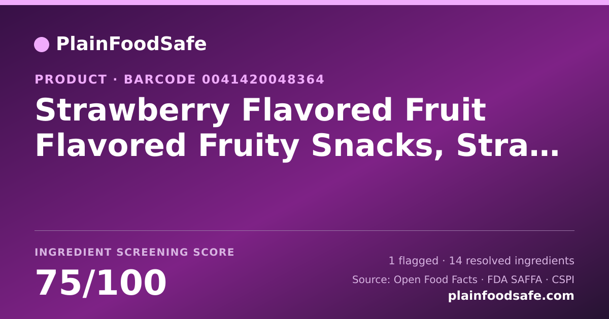 Share card for Strawberry Flavored Fruit Flavored Fruity Snacks, Strawberry Food Ingredient Profile