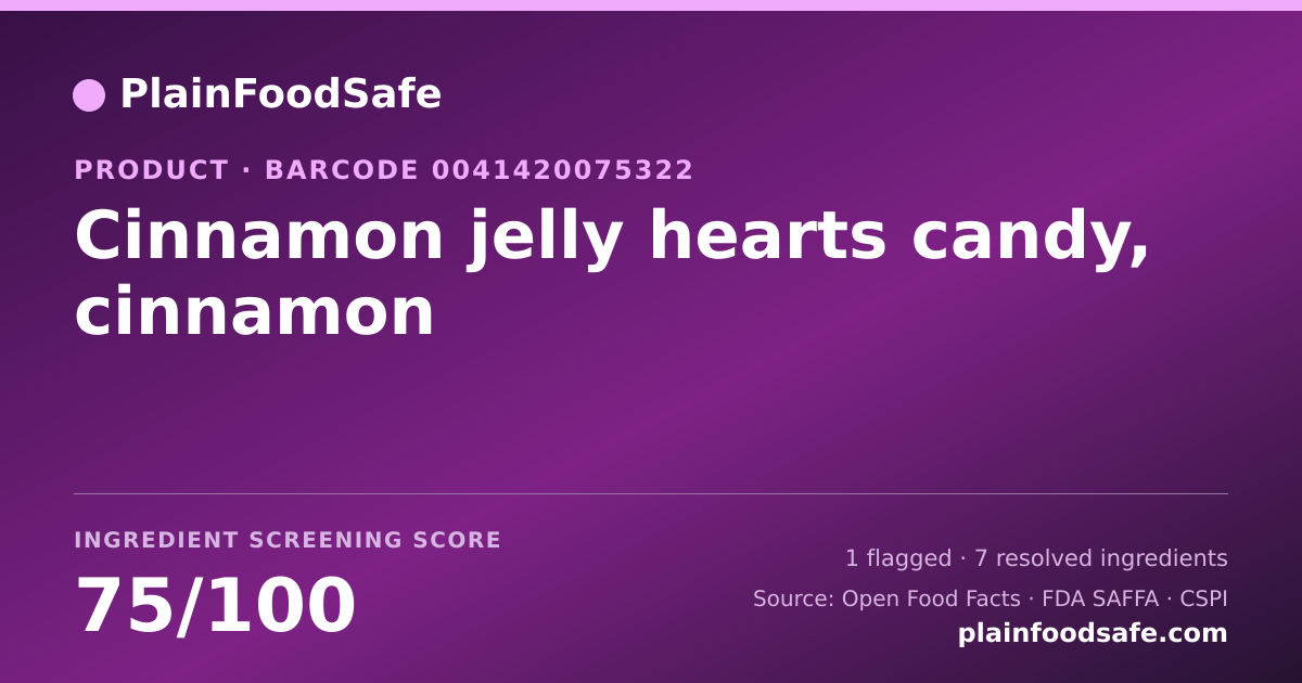 Share card for Cinnamon jelly hearts candy, cinnamon Food Ingredient Profile