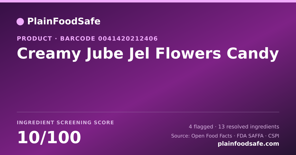 Share card for Creamy Jube Jel Flowers Candy Food Ingredient Profile