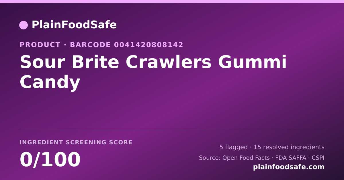 Share card for Sour Brite Crawlers Gummi Candy Food Ingredient Profile