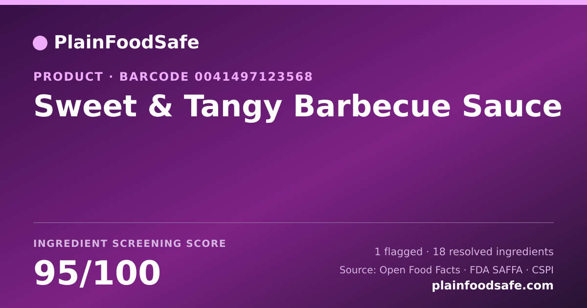 Share card for Sweet & Tangy Barbecue Sauce Food Ingredient Profile