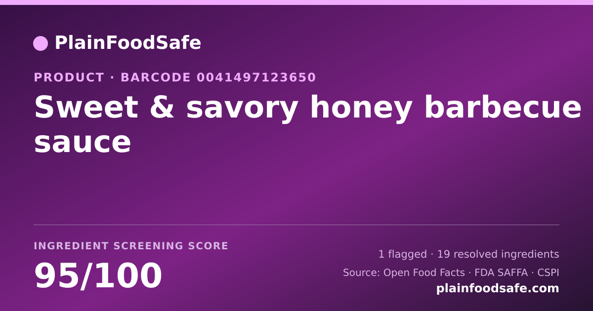 Share card for Sweet & savory honey barbecue sauce Food Ingredient Profile