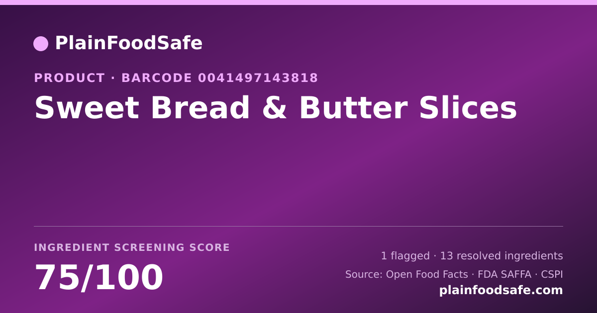 Share card for Sweet Bread & Butter Slices Food Ingredient Profile