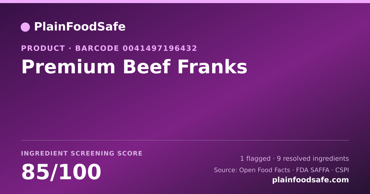 Share card for Premium Beef Franks Food Ingredient Profile
