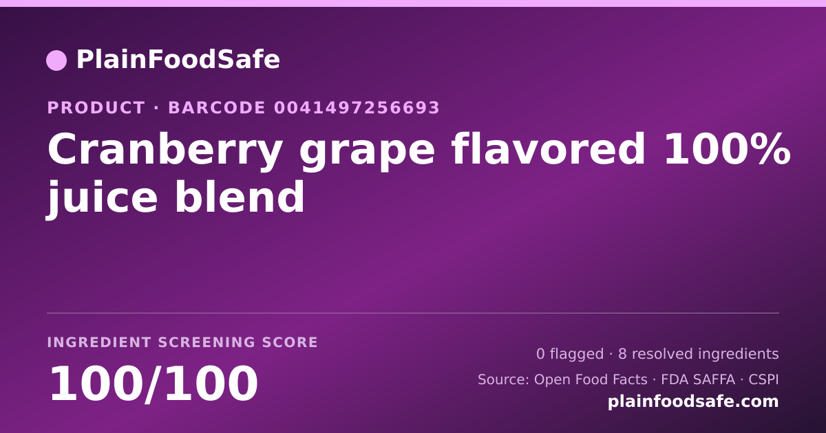 Share card for Cranberry grape flavored 100% juice blend Food Ingredient Profile