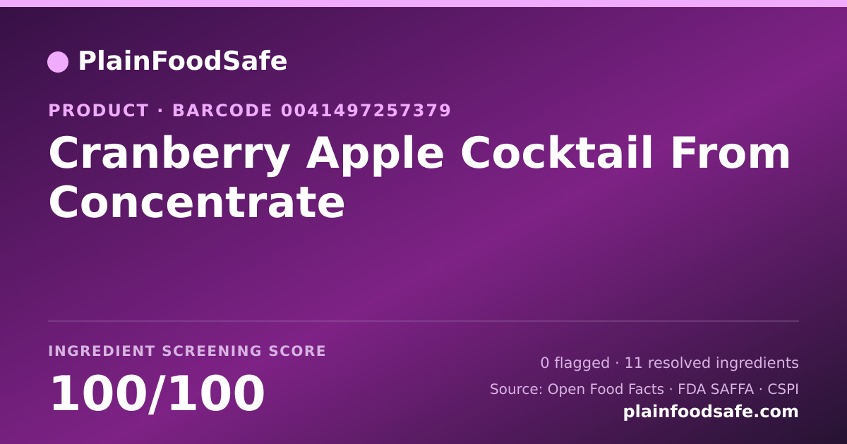 Share card for Cranberry Apple Cocktail From Concentrate Food Ingredient Profile