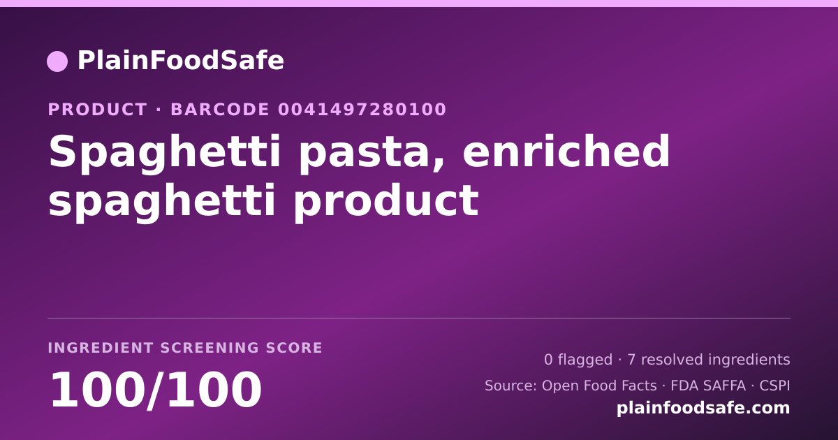 Share card for Spaghetti pasta, enriched spaghetti product Food Ingredient Profile