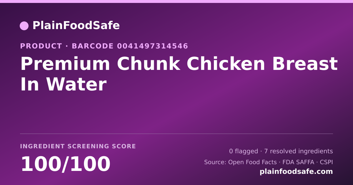 Share card for Premium Chunk Chicken Breast In Water Food Ingredient Profile