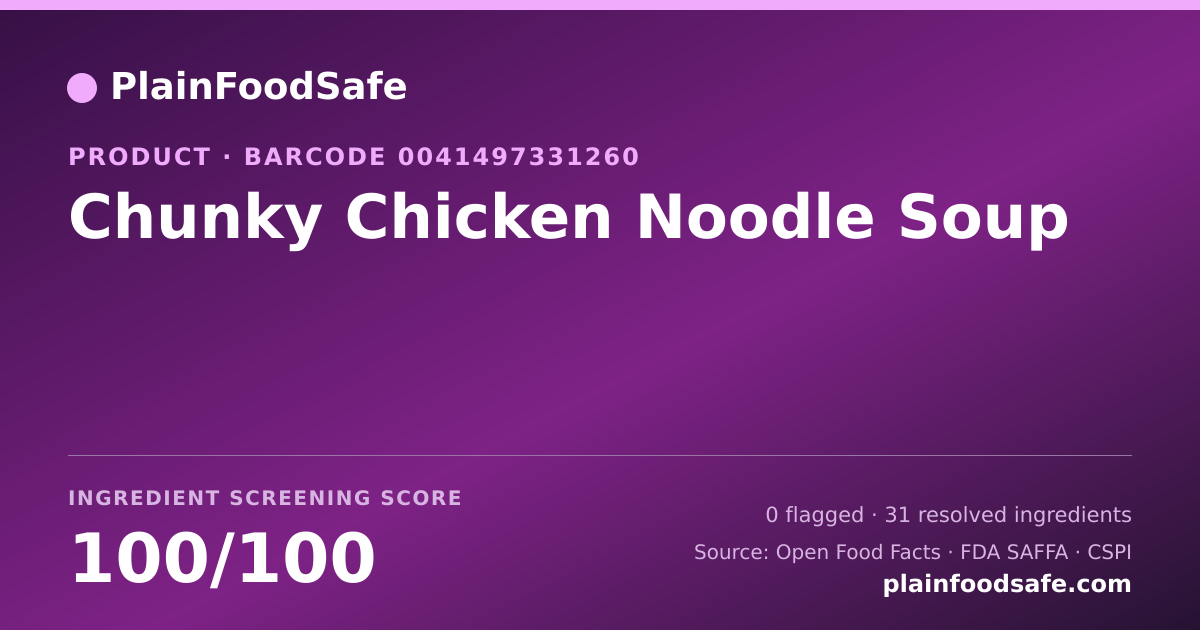 Share card for Chunky Chicken Noodle Soup Food Ingredient Profile