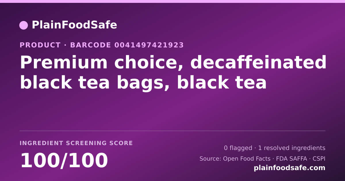 Share card for Premium choice, decaffeinated black tea bags, black tea Food Ingredient Profile