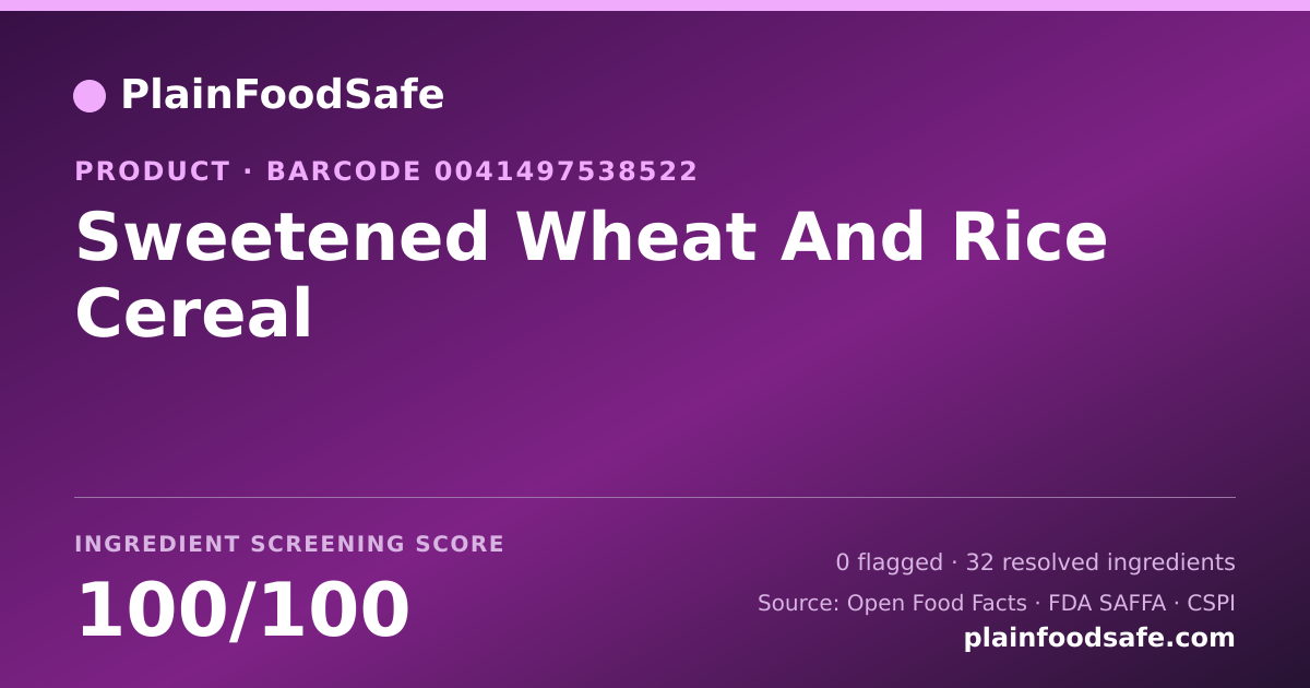 Share card for Sweetened Wheat And Rice Cereal Food Ingredient Profile