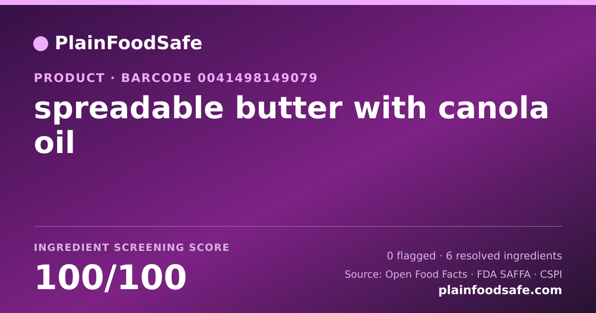 Share card for spreadable butter with canola oil Food Ingredient Profile