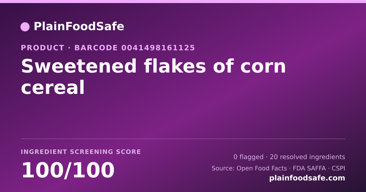 Share card for Sweetened flakes of corn cereal Food Ingredient Profile