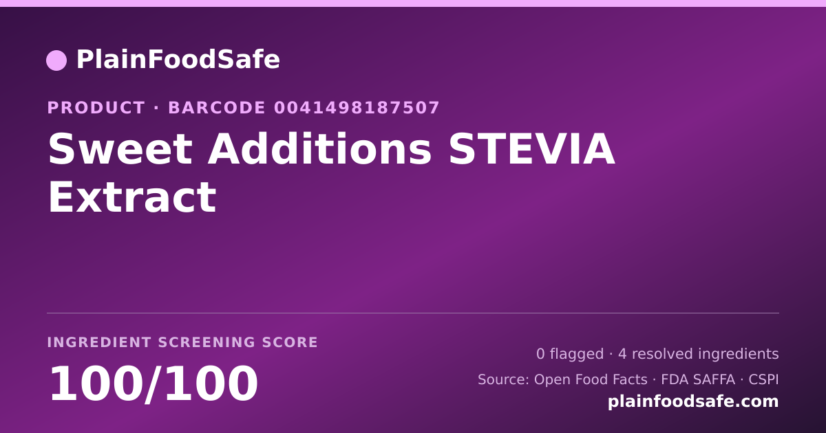 Share card for Sweet Additions STEVIA Extract Food Ingredient Profile