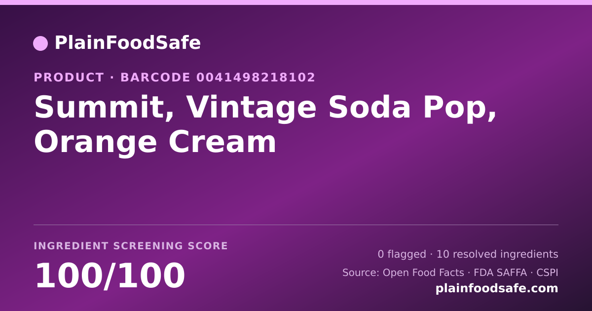Share card for Summit, Vintage Soda Pop, Orange Cream Food Ingredient Profile