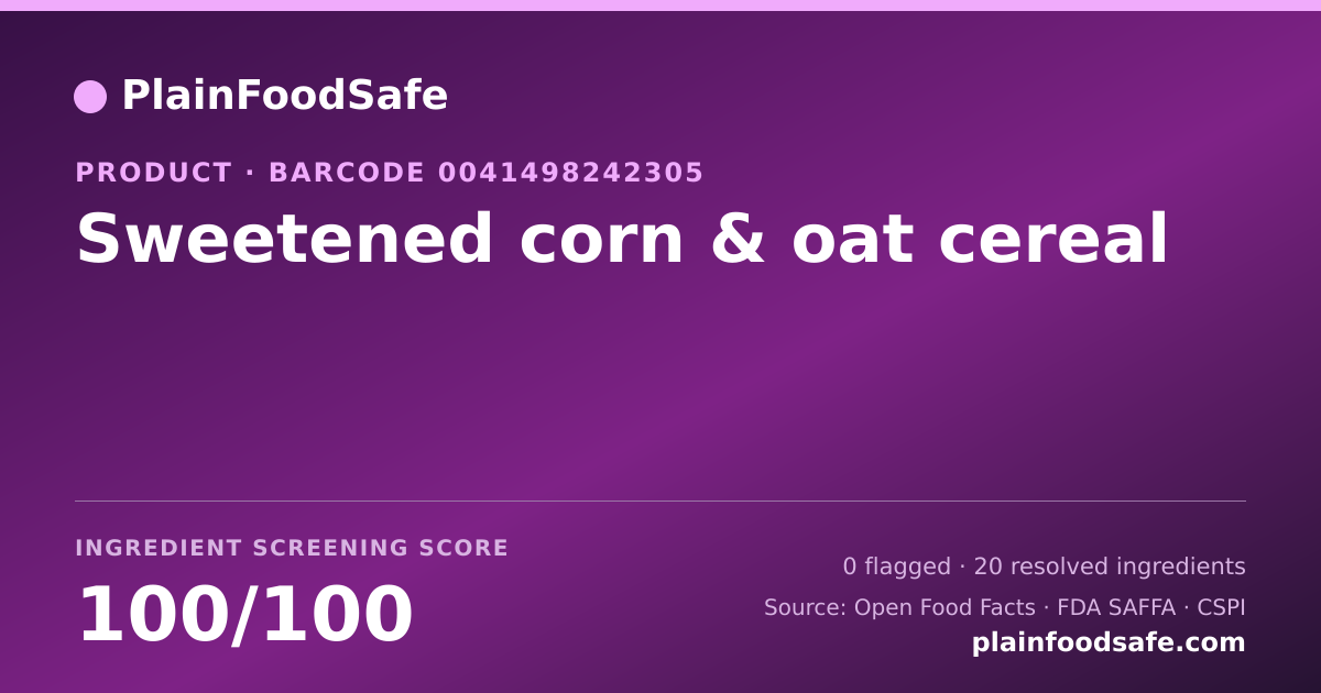 Share card for Sweetened corn & oat cereal Food Ingredient Profile