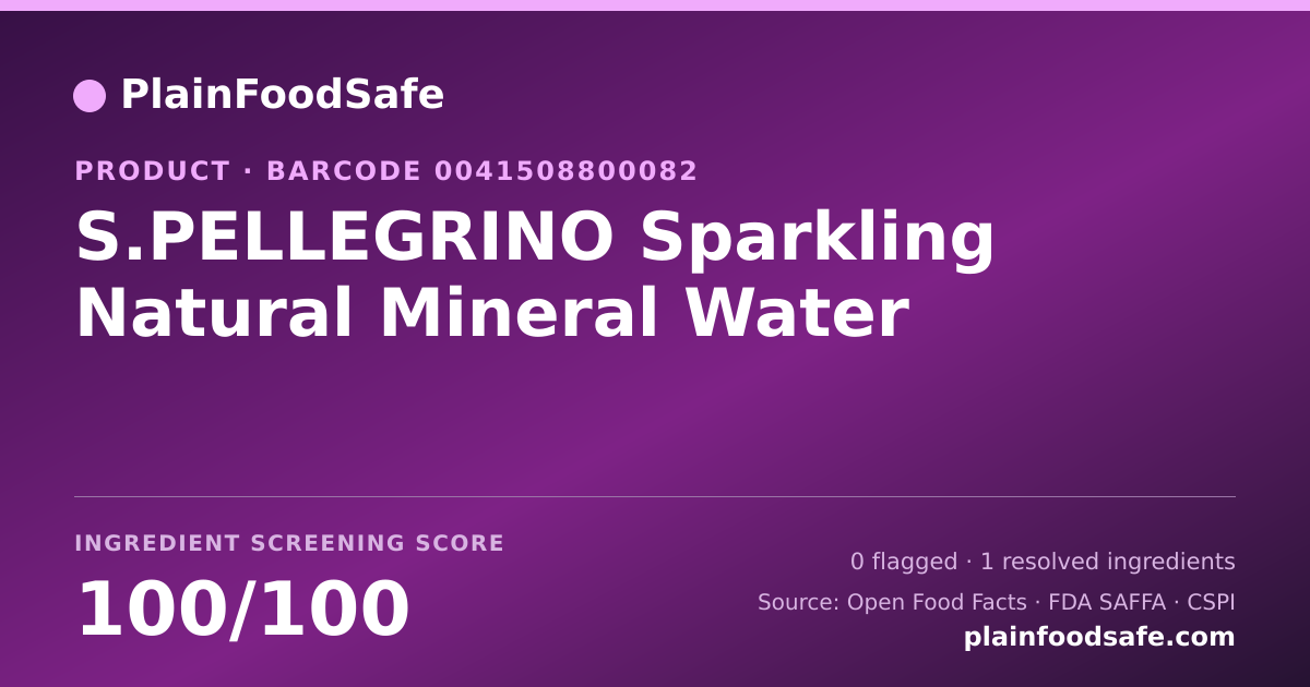 Share card for S.PELLEGRINO Sparkling Natural Mineral Water Food Ingredient Profile
