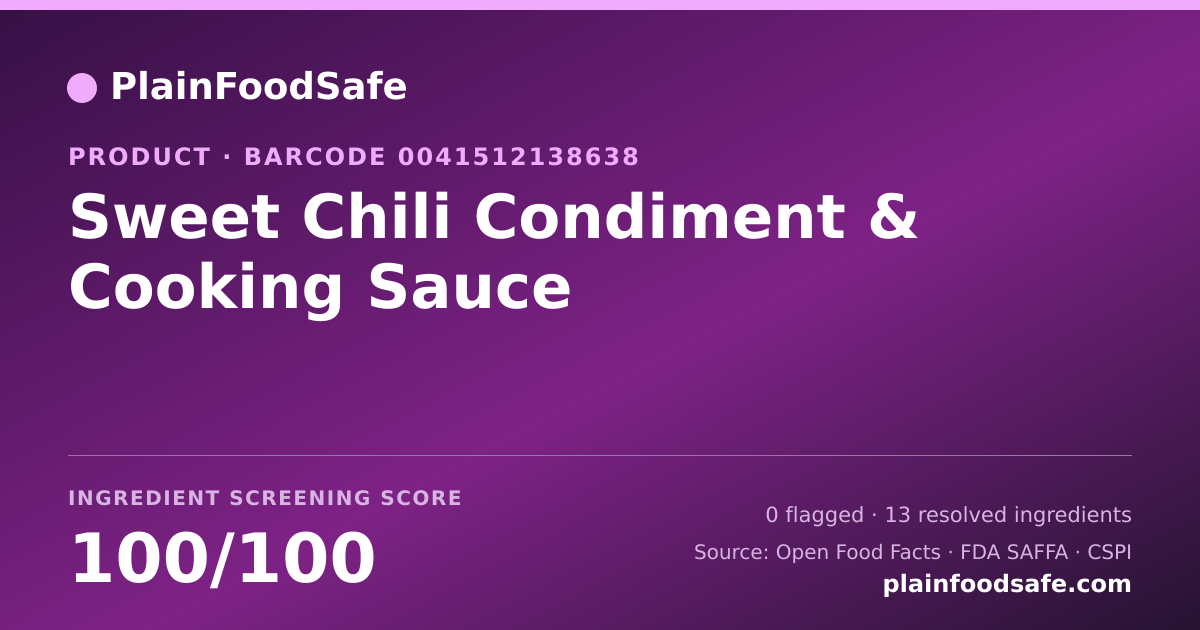 Share card for Sweet Chili Condiment & Cooking Sauce Food Ingredient Profile