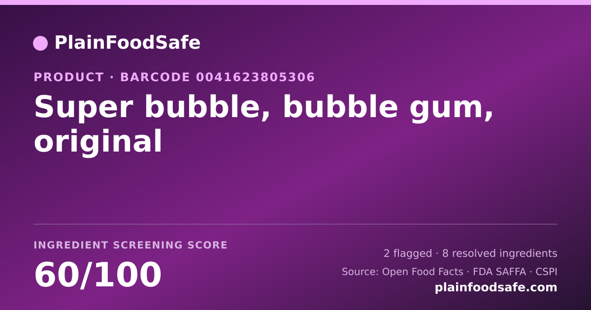 Share card for Super bubble, bubble gum, original Food Ingredient Profile